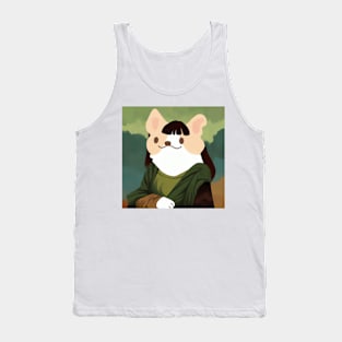 Corgi with Mona Lisa Style Tank Top